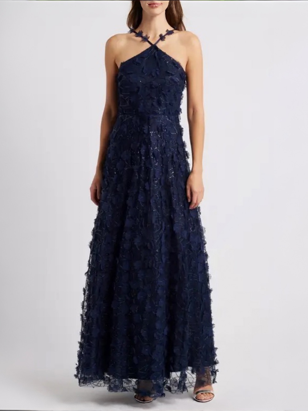 Eliza J Floating Flow Floral Sequin Halter Ballgown Sz 6 MSRP $368 NEW